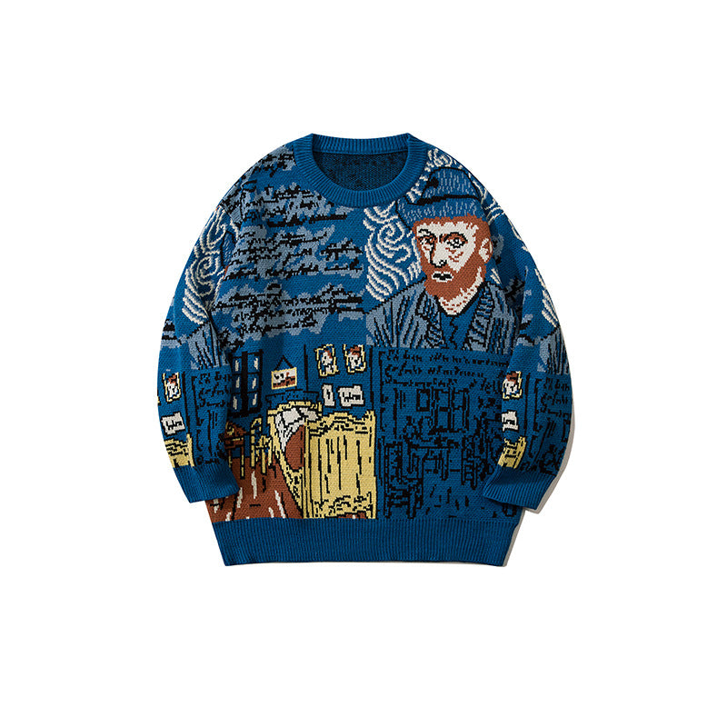 Autumn/Winter Full Painting Graffiti Pullover Couple Sweater Casual Lazy Style Loose