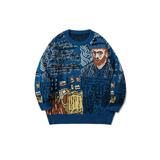 Autumn/Winter Full Painting Graffiti Pullover Couple Sweater Casual Lazy Style Loose